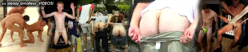 Any excuse to get naked and be filmed without thinking of the consequences - these stupid young guys will do anything for a laugh. Mooning, stripping, nude horseplay, drunken party games all caught on video and available from Eric Deman. Any excuse to get naked and be filmed without thinking of the consequences - these stupid young guys will do anything for a laugh. Mooning, stripping, nude horseplay, drunken party games all caught on video and available from Eric Deman.