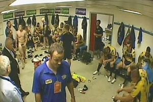 Hidden spy cams capture everything that goes on in the changing room. Unaware they're on camera they kick back, relax and strip off. Hidden spy cams capture everything that goes on in the changing room. Unaware they're on camera they kick back, relax and strip off.